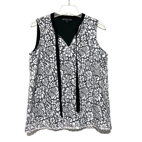 Adrianna Papell Sleeveless Pussycat Bow Tie-Neck Lace Top - Picture 4 of 13